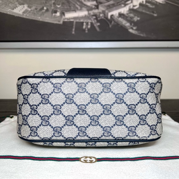 GUCCI GG Canvas Sherry Line Shoulder Bag Gray Red Navy - Picture 5 of 14